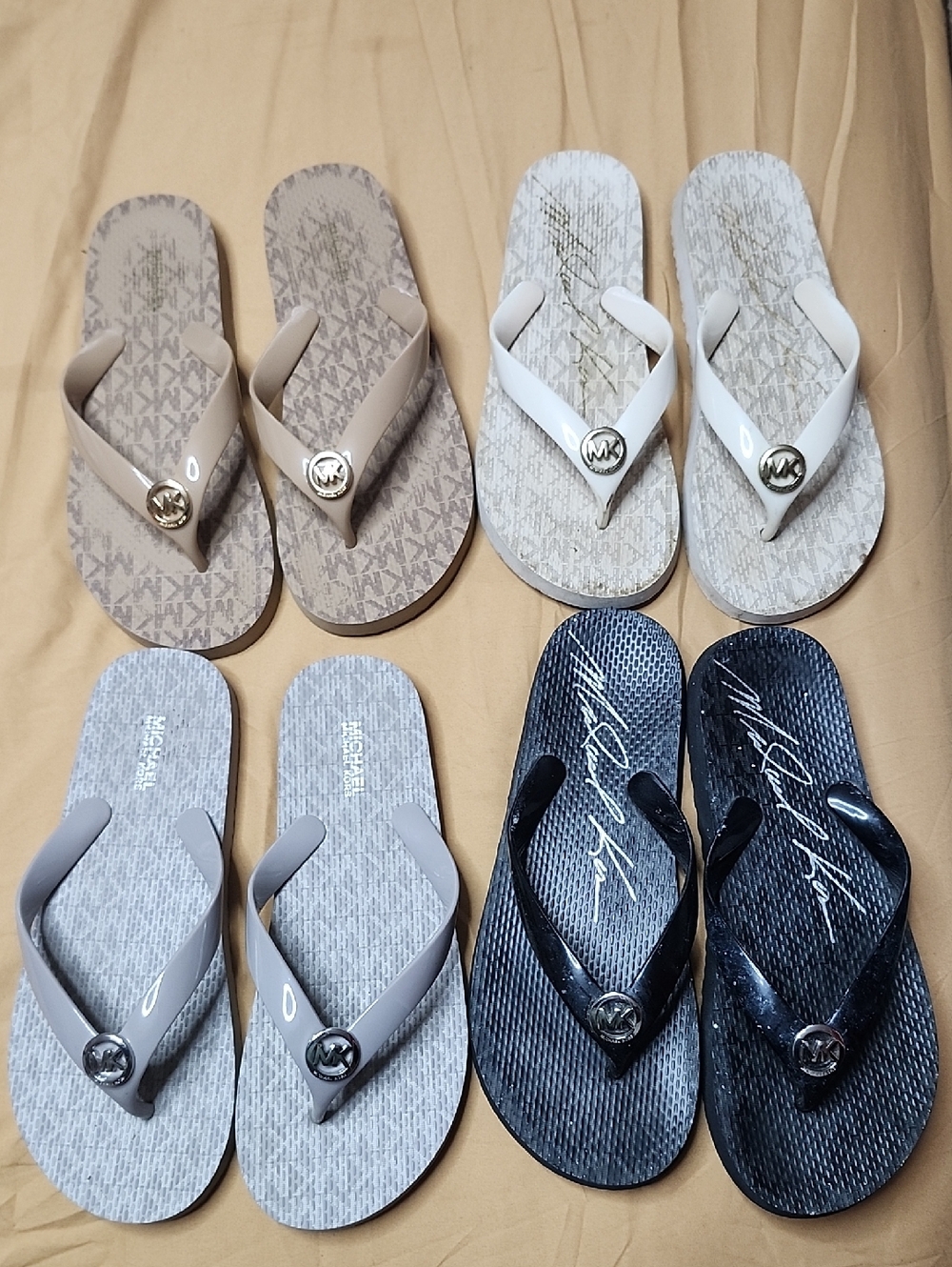 Michael Kors Neutral Flip Flop Set - Beige, White, Gray, Black